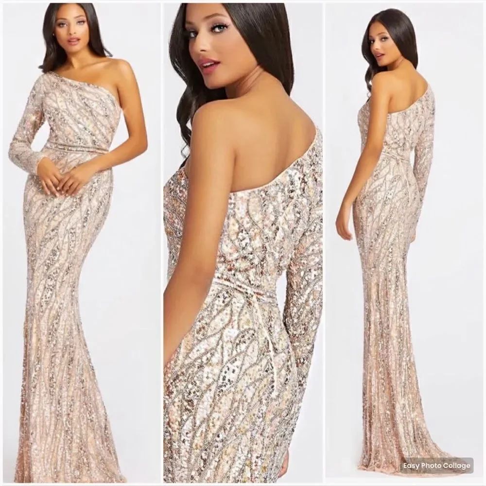 Mac Duggal 4982 Womens EMBELLISHED ONE SLEEVE GOWN W/ SEQUIN BELT